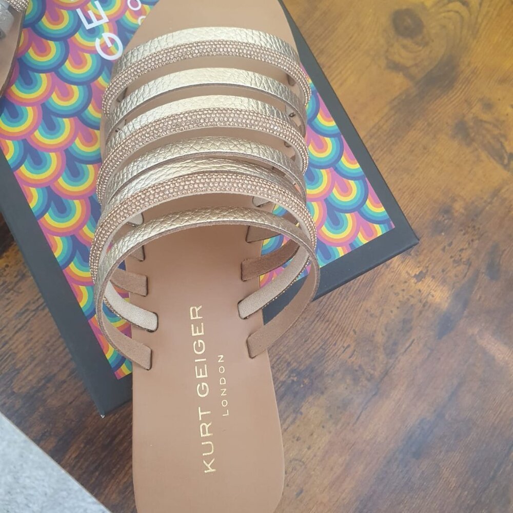 Sandal Kurt Geiger DAISY FLAT  Color: GOLD COMB  Size: 8.5, new, never worn - Picture 8 of 12